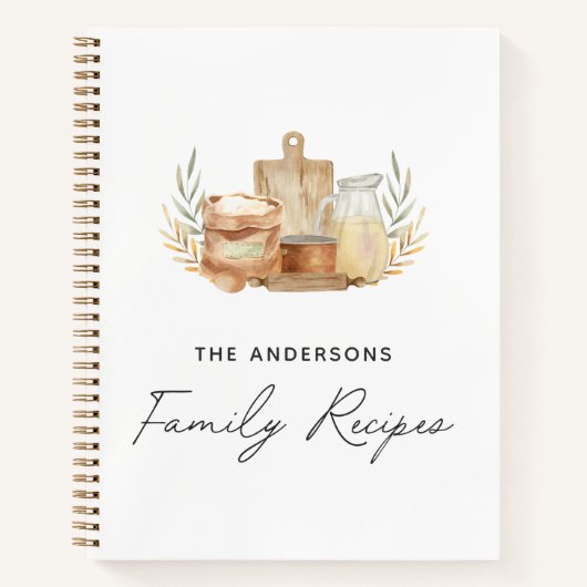 台所用具食品水彩レシピ帳 ノートブック (正面)