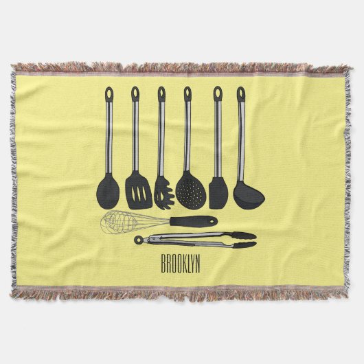 台所用品の漫画イラストレーション スローブランケット (正面)