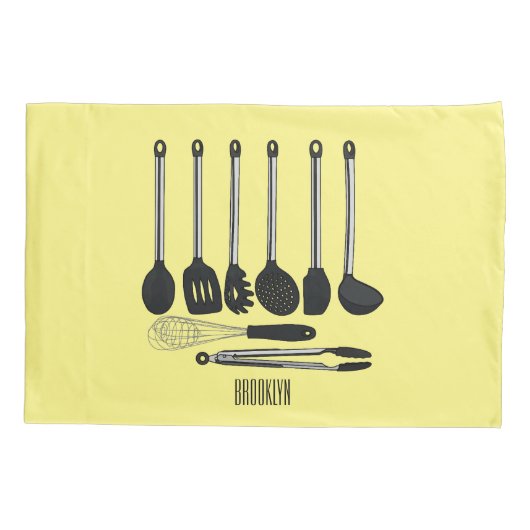 台所用品の漫画イラストレーション 枕カバー (裏面)