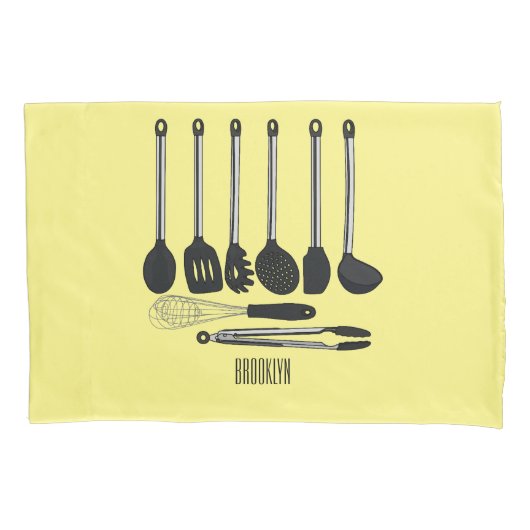 台所用品の漫画イラストレーション 枕カバー (正面)