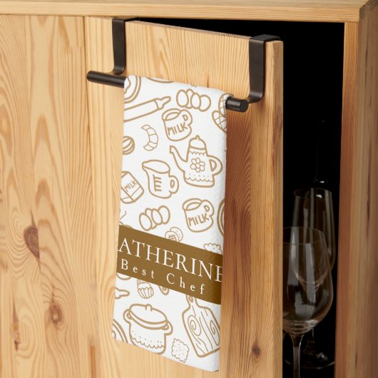 台所用品ホワイトブラウンキッチンタオル キッチンタオル (三つ折り)