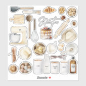 台所用品料理レシピ本素材 シール (シート)