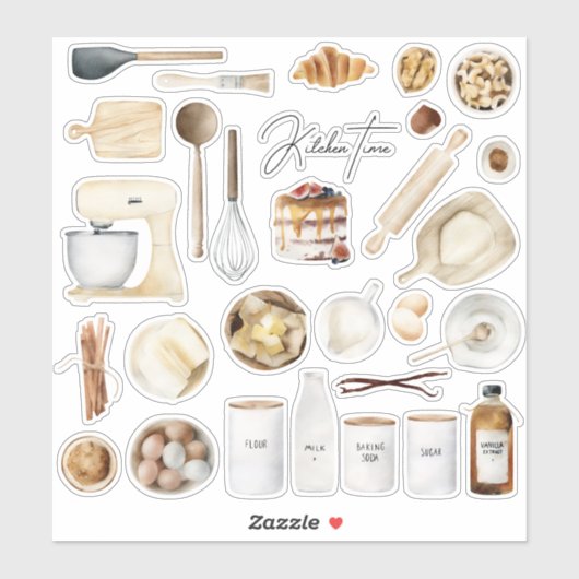 台所用品料理レシピ本素材 シール (シート)