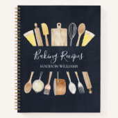 台所用品素朴ブラックベーキングレシピ本 ノートブック (正面)
