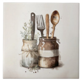 台所用品素朴水彩陶磁器タイル タイル