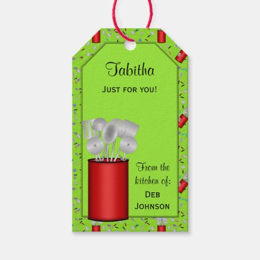 台所用品、緑つるラベル/ギフトラベルテンプレート ギフトタグ (正面)