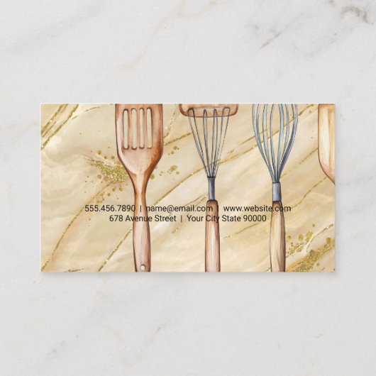 台所用品 | 黄金大理石の背景 名刺 (裏面)