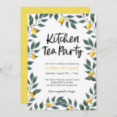 台所茶パーティの招待状のレモンの木の葉 招待状 (正面/裏面)