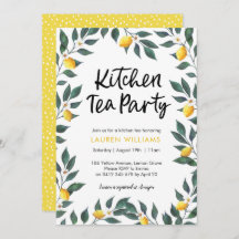 台所茶パーティの招待状のレモンの木の葉