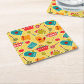 台所道具のカラフルなパターン スクエアペーパーコースター (アングル)
