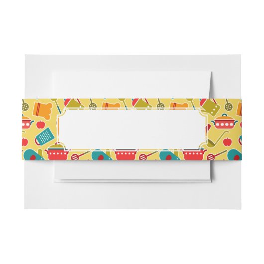 台所道具のカラフルなパターン 招待状ベリーバンド (正面例)