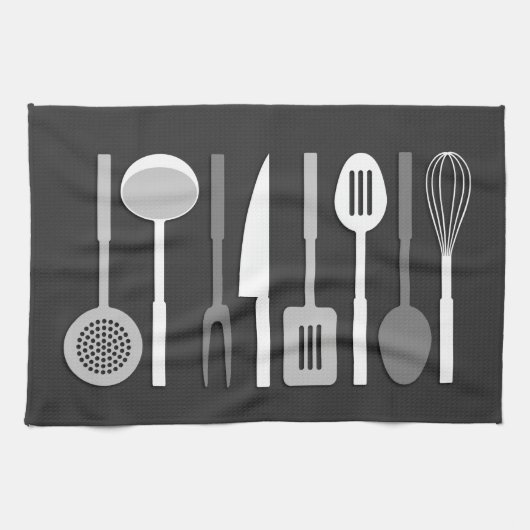 台所道具は白黒IIのシルエットを描きます キッチンタオル (横)