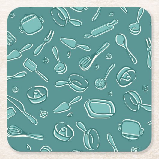 台所道具パターン スクエアペーパーコースター (正面)