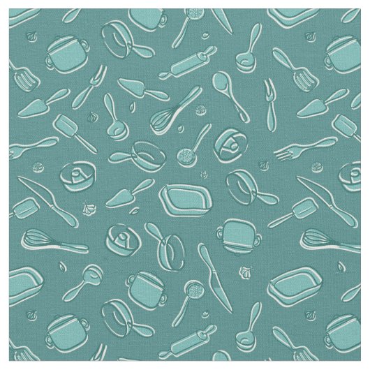 台所道具パターン ファブリック (クローズアップ)