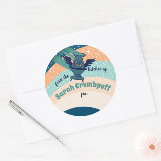 台所飛んでいるから天使ストーブのクリスマス ラウンドシール (封筒)