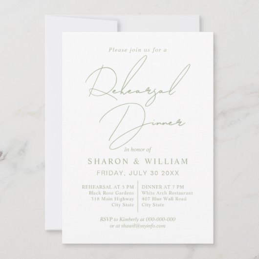 台本の書道セージ緑のリハーサルディナー 招待状 (正面)