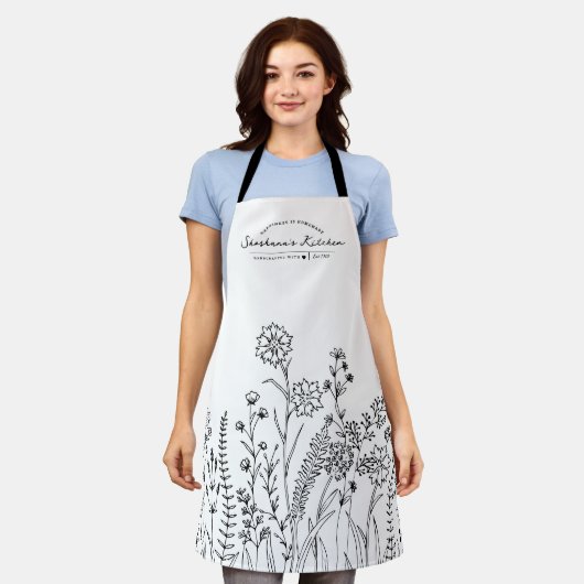 台本スタイリッシュ名花かわいらし柄エプロン エプロン (着用した状態)