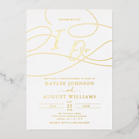 台本ファンシーを書いてリハーサルのディナーを言う 箔招待状 (正面)