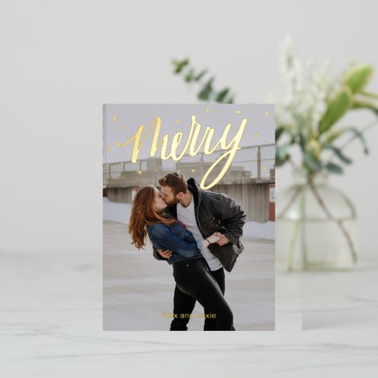台本メリー金リース写真クリスマス 箔シーズンポストカード (立ち正面)