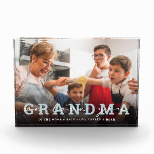 台本モダン「We Love You - Grandma」ガラス写真 フォトブロック
