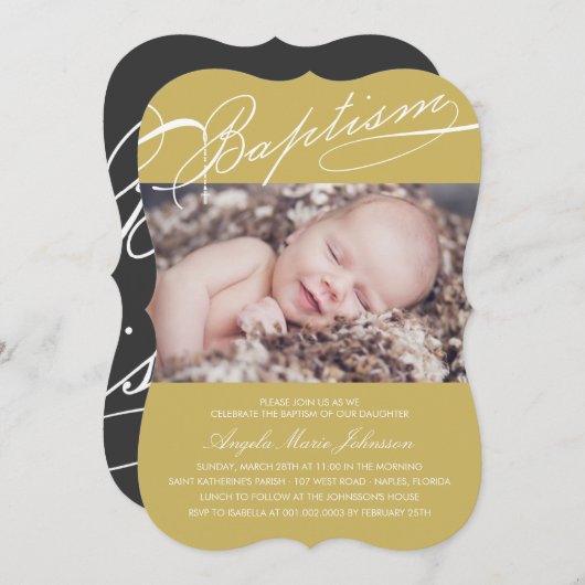 台本付きバプテスマ·ロザリオ·クロス·金ゴールド写真宗教 招待状 (正面/裏面)