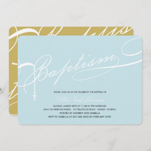 台本付きバプテスマ·ロザリオ·ブルー·宗教的 招待状 (正面/裏面)