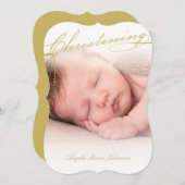 台本付き《キリスト教》洗礼式や命名式金ゴールドクロスフォト宗教的 招待状 (正面/裏面)