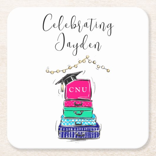 台本名門私立校風の高校卒業スーツケース2023 スクエアペーパーコースター (正面)