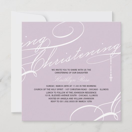 台本《キリスト教》洗礼式や命名式モダンクロスパープル宗教 招待状 (正面)