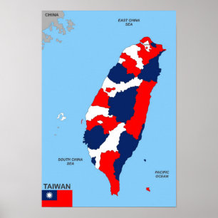 台湾の国の地図の国旗 ポスター
