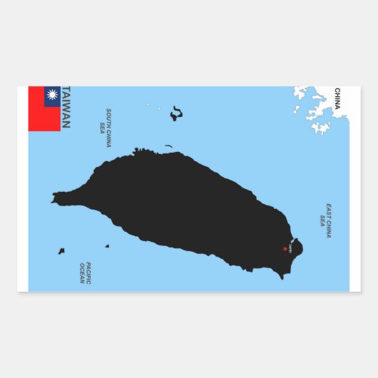 台湾の国の地図の国旗 長方形シール (正面)