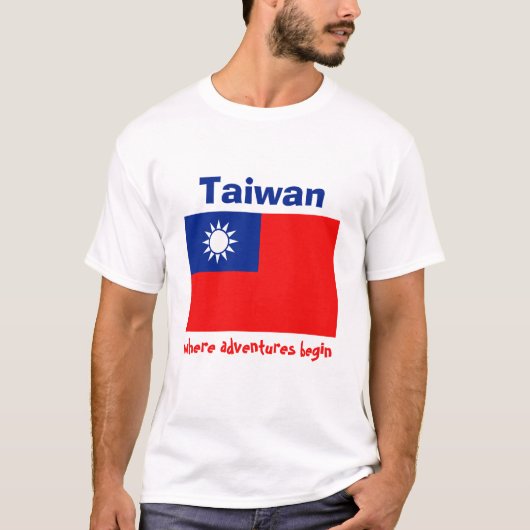 台湾の旗+地図+テキストTシャツ Tシャツ (正面)