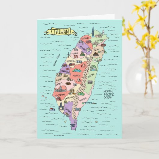 台湾カラフルの地図 カード (黄色い花)