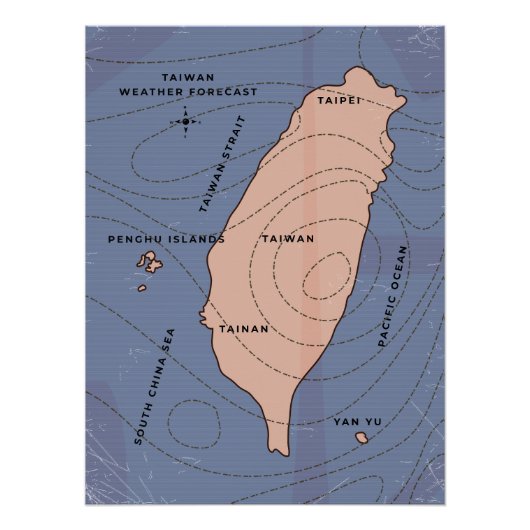 台湾ビンテージスタイル天気図 ポスター (正面)