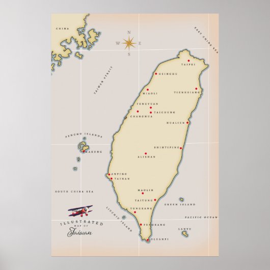 台湾ビンテージ地図 ポスター (正面)