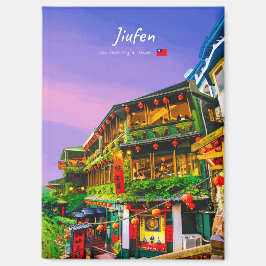 台湾九份 - 古い茶屋フラットデザイン マグネット