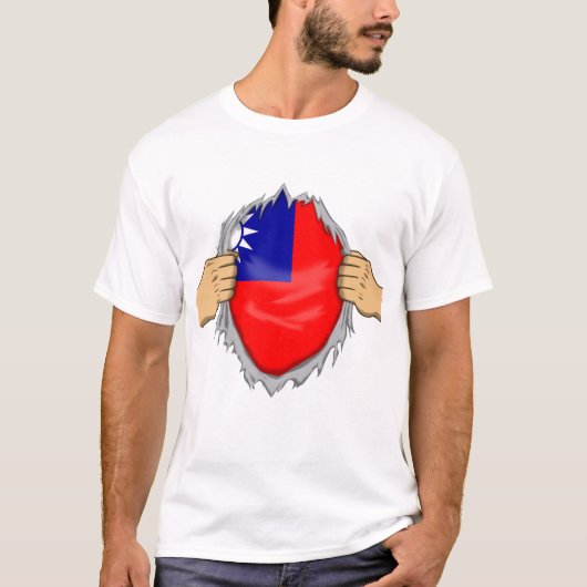 台湾国旗があしらわれたボロボロのシャツ Tシャツ (正面)