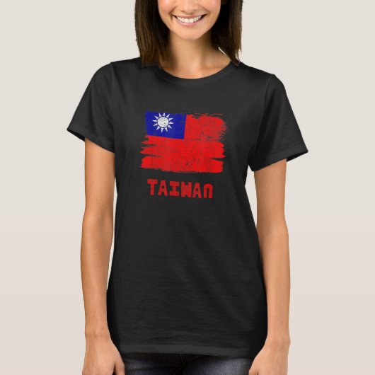 台湾国旗のヴィンテージ女性 Tシャツ (正面)