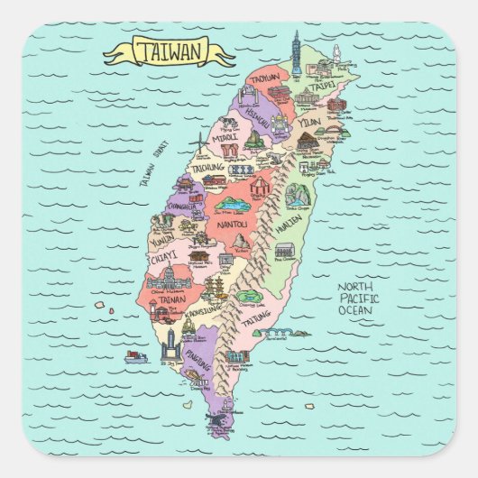 台湾広場カラフルのシール スクエアシール (正面)