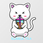 台湾風ミルクティーかわいい猫アニメーションお店 ウィンドウサイン (シート)
