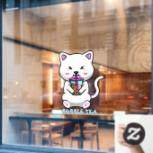 台湾風ミルクティーかわいい猫アニメーションお店 ウィンドウサイン (カフェ窓)