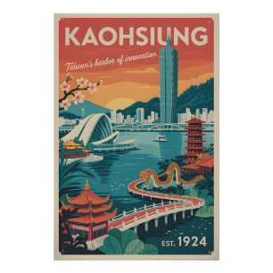 台湾高雄レトロ旅行ポスターアート ポスター