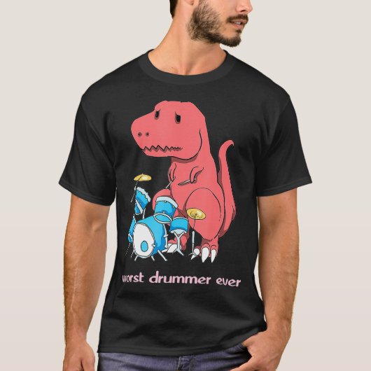 史上最悪のドラマーのおもしろい恐竜TRexドラム Tシャツ (正面)
