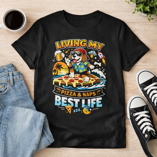 史上最高に楽しいピザと昼寝の犬Tシャツ! Tシャツ