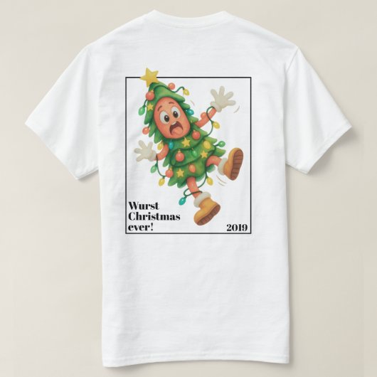 史上最高に面白いクリスマス!ユーモラスなサラミ Tシャツ (デザイン裏面)