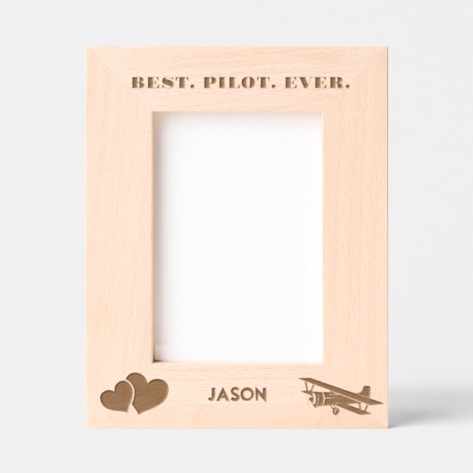 史上最高のパイロット 航空機とハート シンプルカスタム レーザー彫刻フレーム (正面)