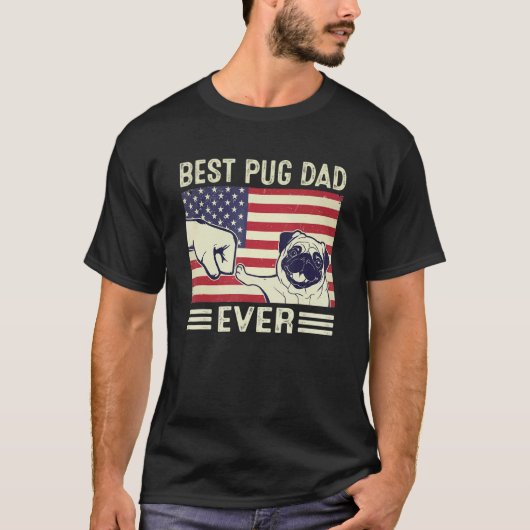 史上最高のパグお父さん パグ 犬 メンズ お父さん フラッグ アメリカ製 Tシャツ (正面)