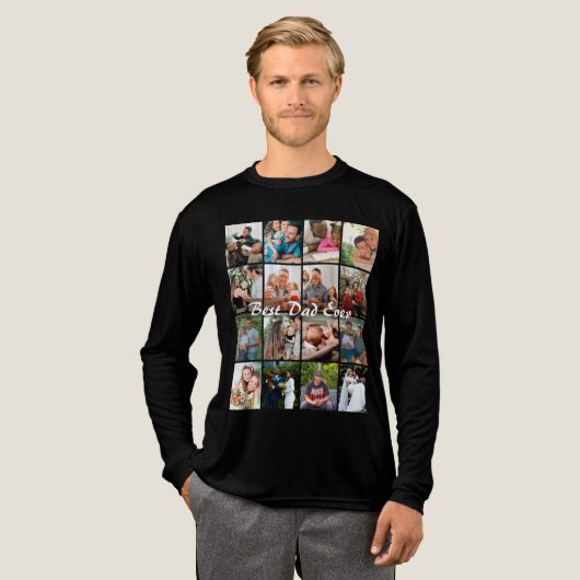 史上最高のパパ 16枚フォトコラージュ パーソナライズド父 トライブレンドＴシャツ (正面全体)