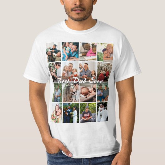 史上最高のパパ 16枚フォトコラージュ パーソナライズド父 Tシャツ (正面)