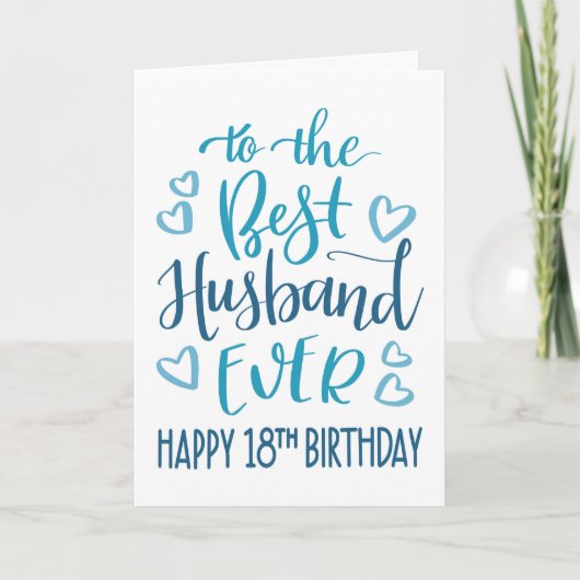 史上最高の旦那様へ 青の18歳の誕生日おめでとう Typography カード (正面)